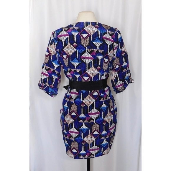 YUMI KIM Silk Faux Wrap Abstract Geometric Print Mini Dress Bright Medium - Picture 7 of 11